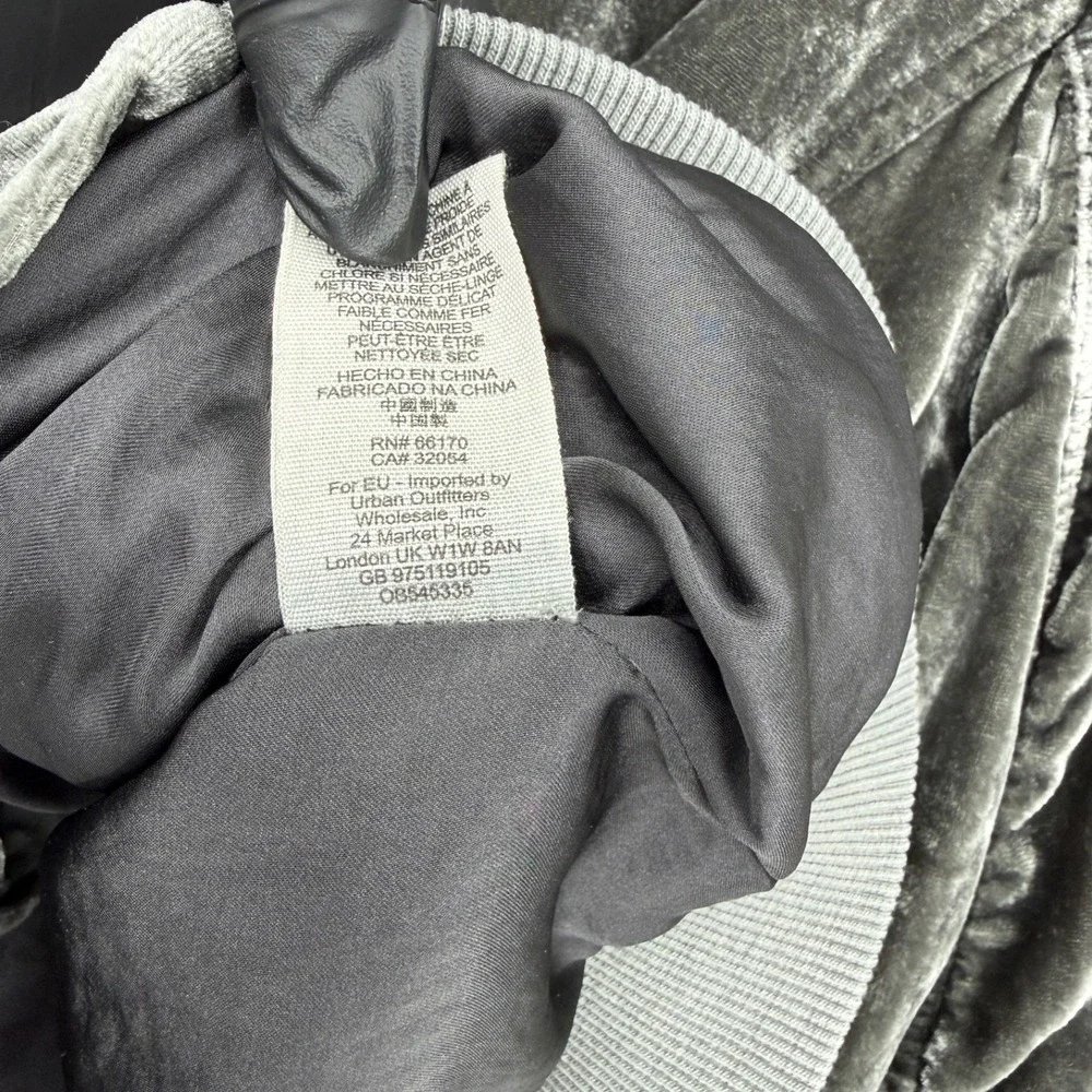 Free People Jacket Womens XS Green Ruched Velvet Bomber Full Zip Velour Varsity - Picture 10 of 13